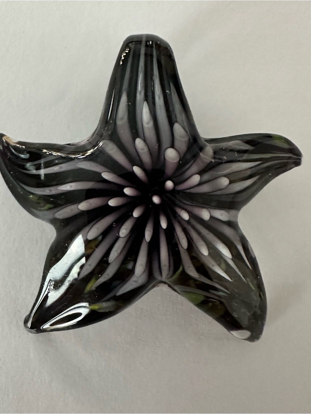 Handcrafted Black Glass Starburst necklace pendant new 1.5x1.5”
